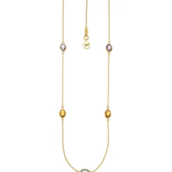 0,8mm Collier Ankerkette Blautopas Amethysten Citrinen 585 Gold Gelbgold 42-45cm