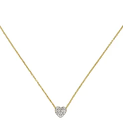 1mm Collier Ankerkette mit Anhänger Herz mit weißen Zirkonia, 375 Gold Gelbgold