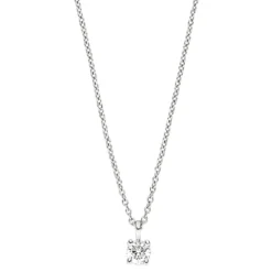 2,5mm Collier Ankerkette mit Solitär Diamant 0.07Ct W/SI 585 Gold Weißgold 45cm
