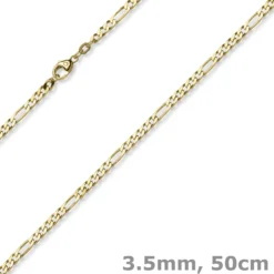 3,5mm Collier diamantierte Figaro-Kette aus 585 Gold Gelbgold Halsschmuck, 50cm