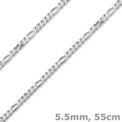 5,5mm Collier diamantierte Figarokette aus 585 Gold Weißgold Halsschmuck, 55cm