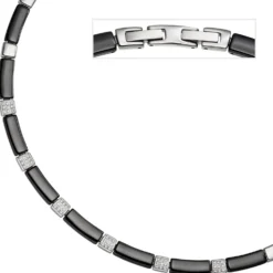 6,3mm Collier Halskette Halsschmuck, Zirkonia & schwarze Keramik Edelstahl, 47cm