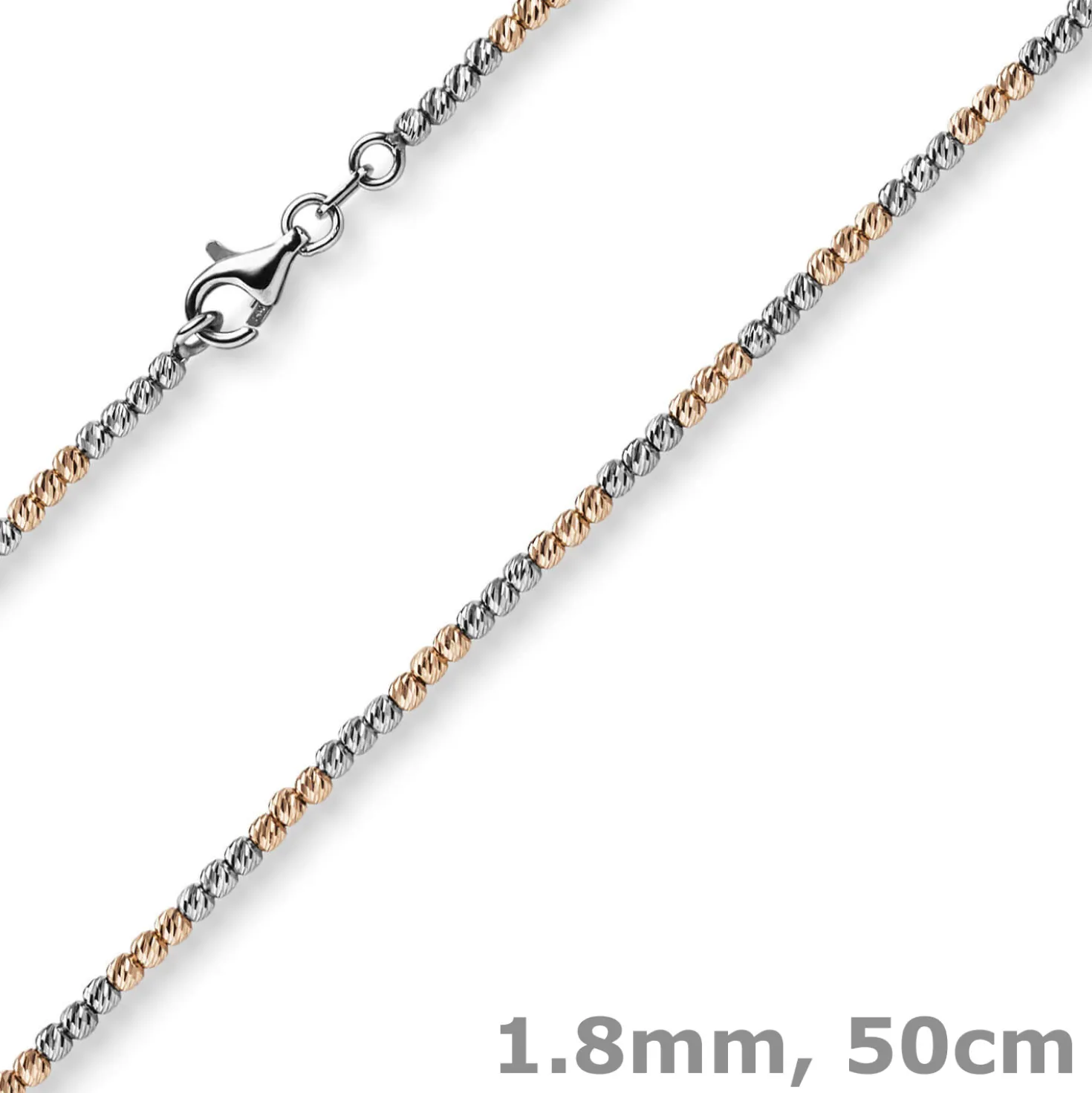 1,8mm Collier Kugelkette aus 585 Gold Weißgold Rotgold bicolor Halsschmuck, 50cm
