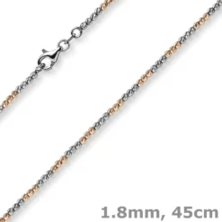1,8mm Collier Kugelkette aus 585 Gold Weißgold Rotgold bicolor Halsschmuck, 45cm