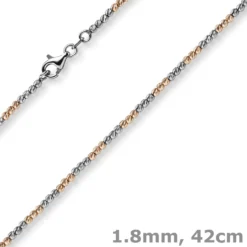 1,8mm Collier Kugelkette aus 585 Gold Weißgold Rotgold bicolor Halsschmuck, 42cm