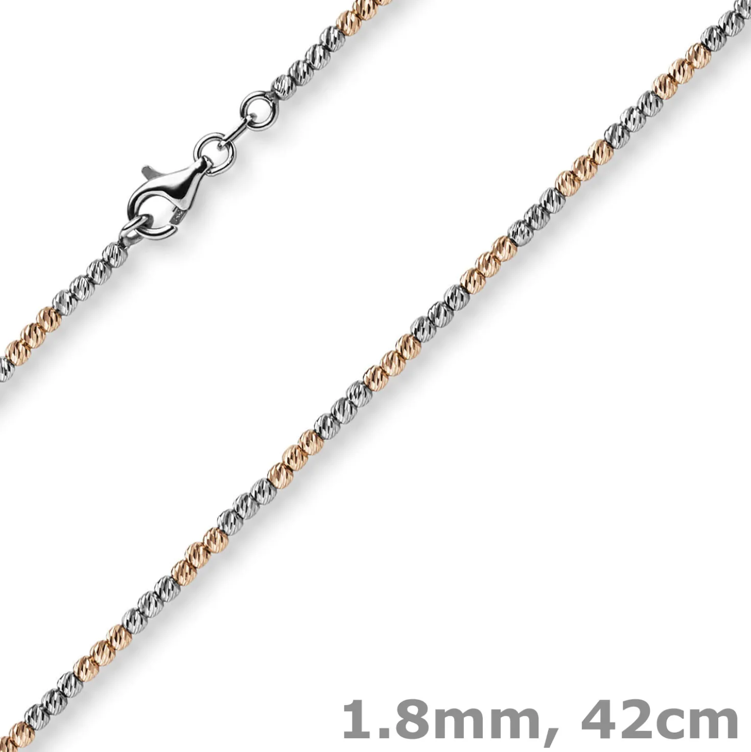 1,8mm Collier Kugelkette aus 585 Gold Weißgold Rotgold bicolor Halsschmuck, 42cm