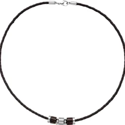 8,3mm Collier Ledercollier, Edelstahl und Holzelementen, Unisex, 45cm