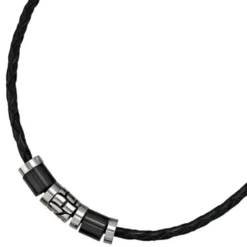9mm Collier Leder mit Edelstahl kombiniert, geschwärzt, Unisex, 45cm