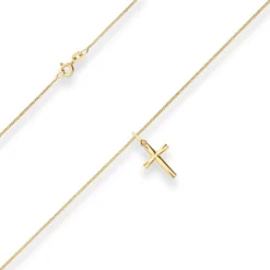 1mm Collier Panzerkette Goldkette mit Kreuz Halskette aus 585 Gold Gelbgold 45cm