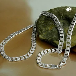 5,6mm Collier Panzerkette Halskette, flach, Muster, 925 Silber, 50cm