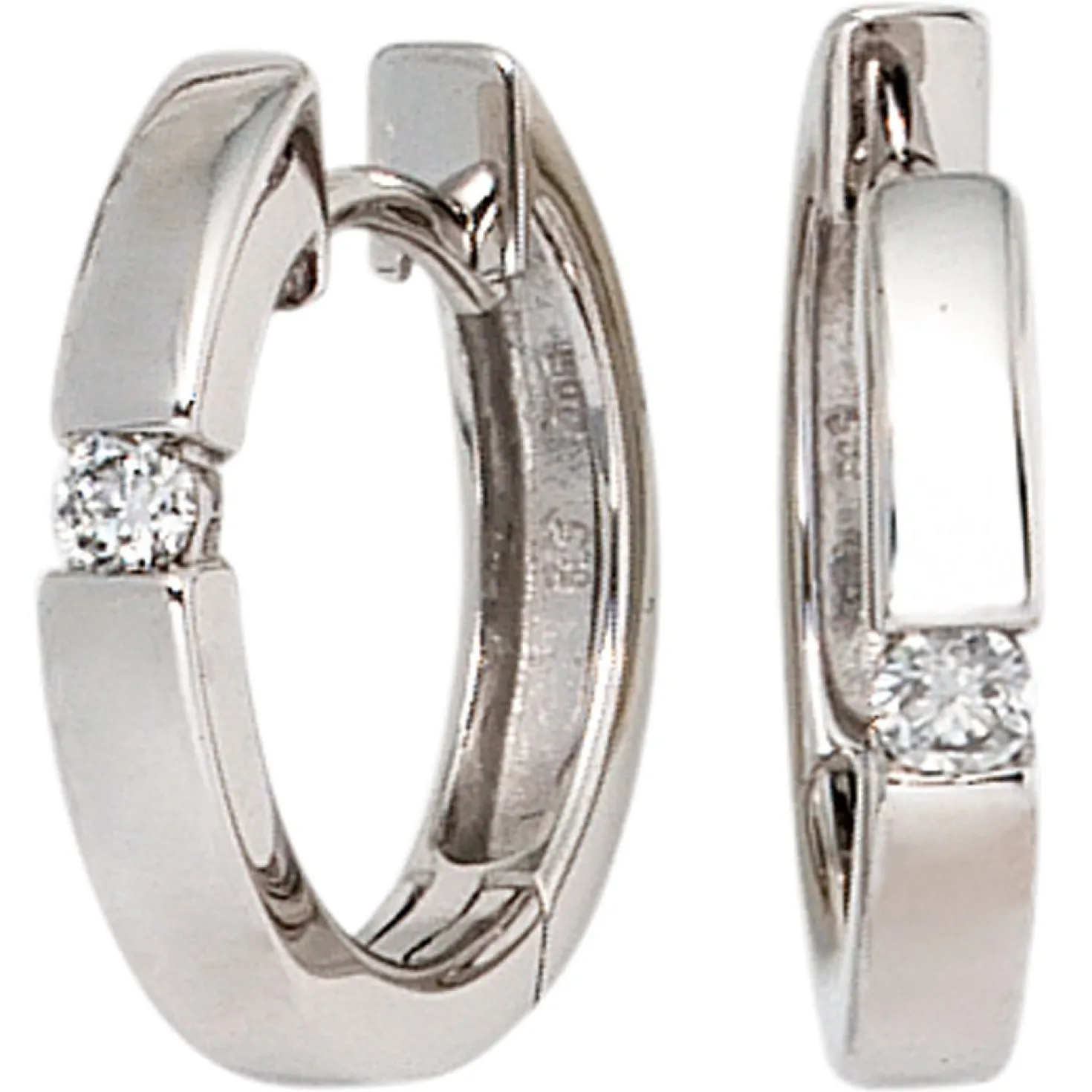 15,3mm Creolen Ohrringe mit Diamanten 0.1Ct W/SI Brillanten 585 Gold Weißgold