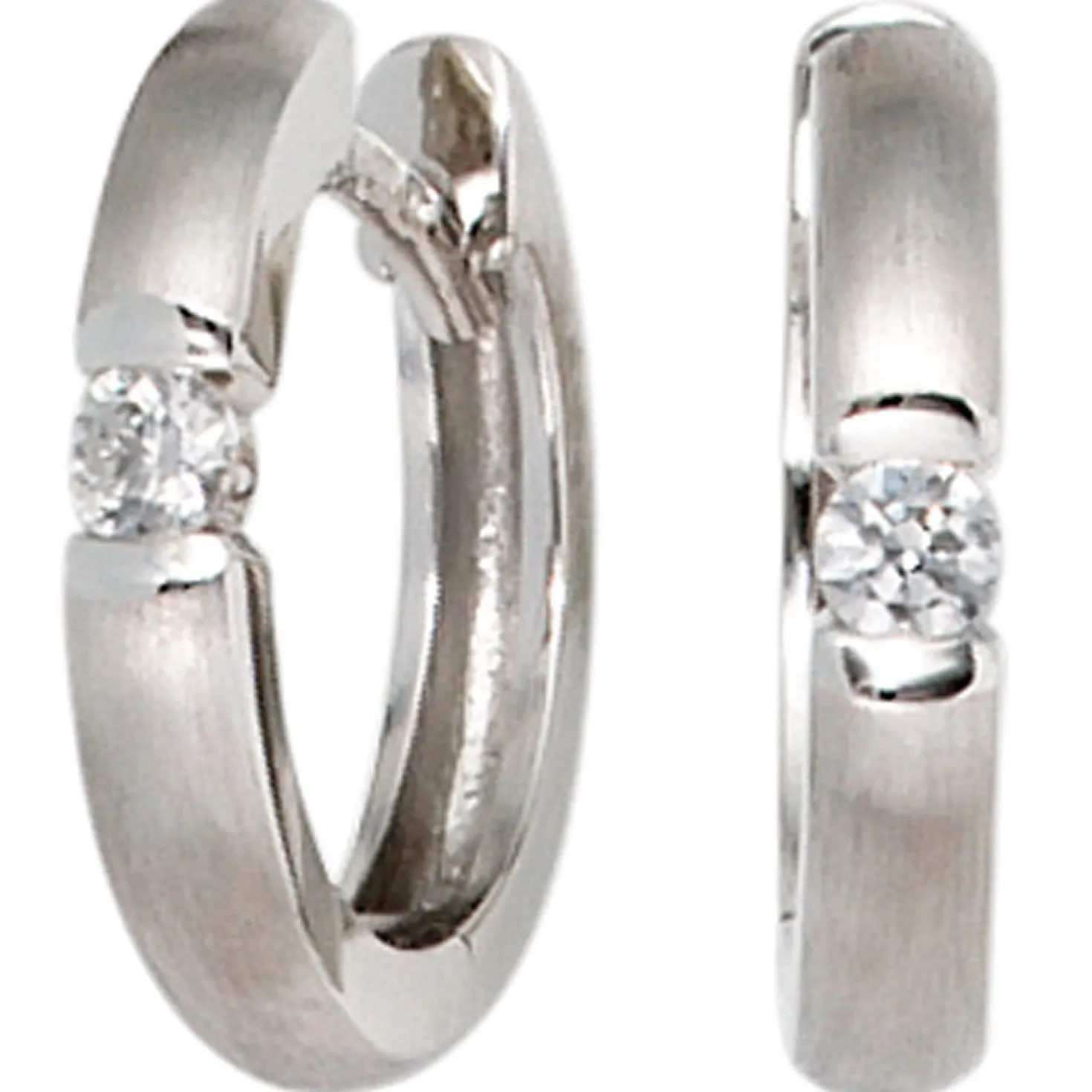 14,5mm Creolen Ohrringe mit Diamanten 0.1Ct W/SI Brillanten 585 Gold Weißgold