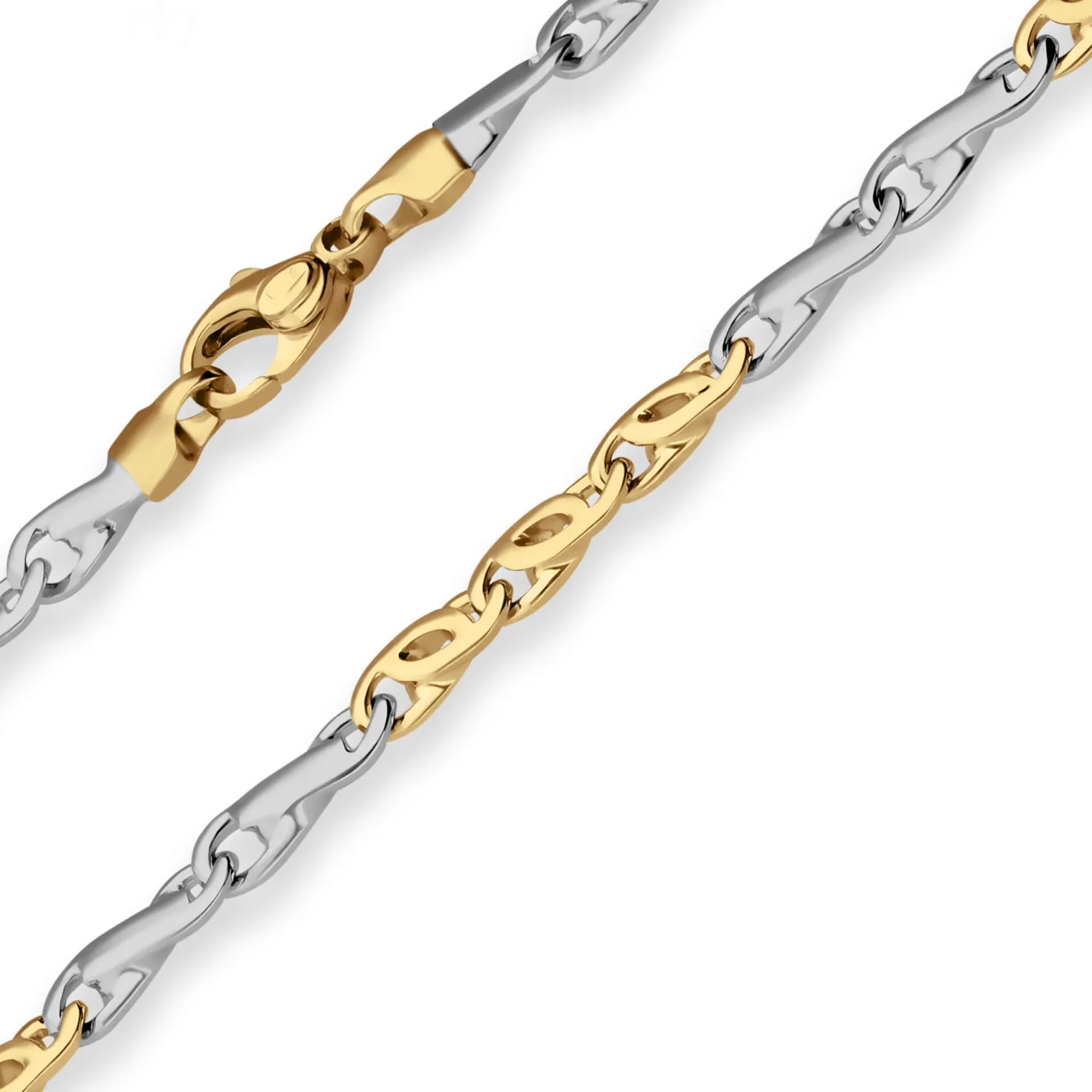 3,7mm Fantasiekette Goldkette Collier Halskette aus 585 Gold gelb/weiß 50cm
