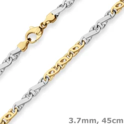 3,7mm Fantasiekette Goldkette Collier Halskette aus 375 Gold gelb/weiß 45cm