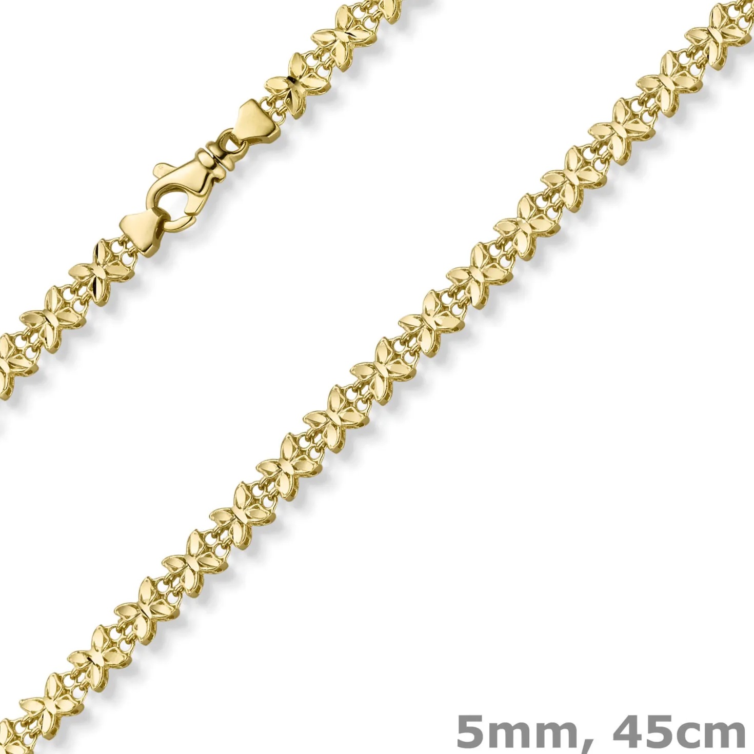 5mm Fantasie Kette Halskette Collier Schmetterlinge aus 585 Gold Gelbgold 45cm