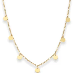 1,6mm Figarokette diamantiert Collier 7 runde Plättchen aus 585 Gelbgold 38cm