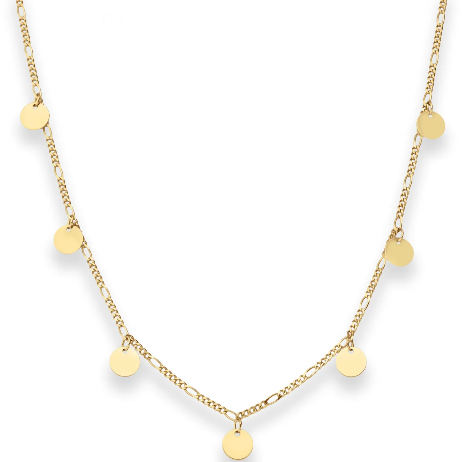 1,6mm Figarokette diamantiert Collier 7 runde Plättchen aus 375 Gelbgold 38-43cm