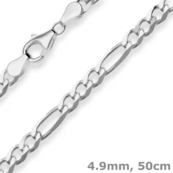 4,9mm Figarokette diamantiert Collier Halskette aus 925 Silber rhodiniert 50cm