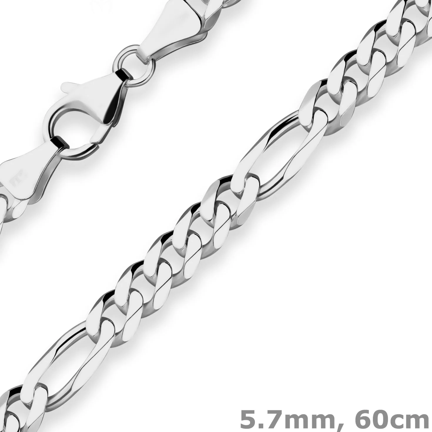 5,7mm Figarokette diamantiert Collier Halskette aus 925 Silber rhodiniert 60cm