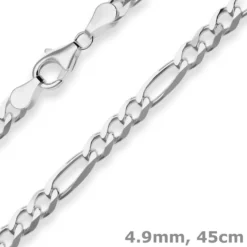 4,9mm Figarokette diamantiert Collier Halskette aus 925 Silber rhodiniert 45cm