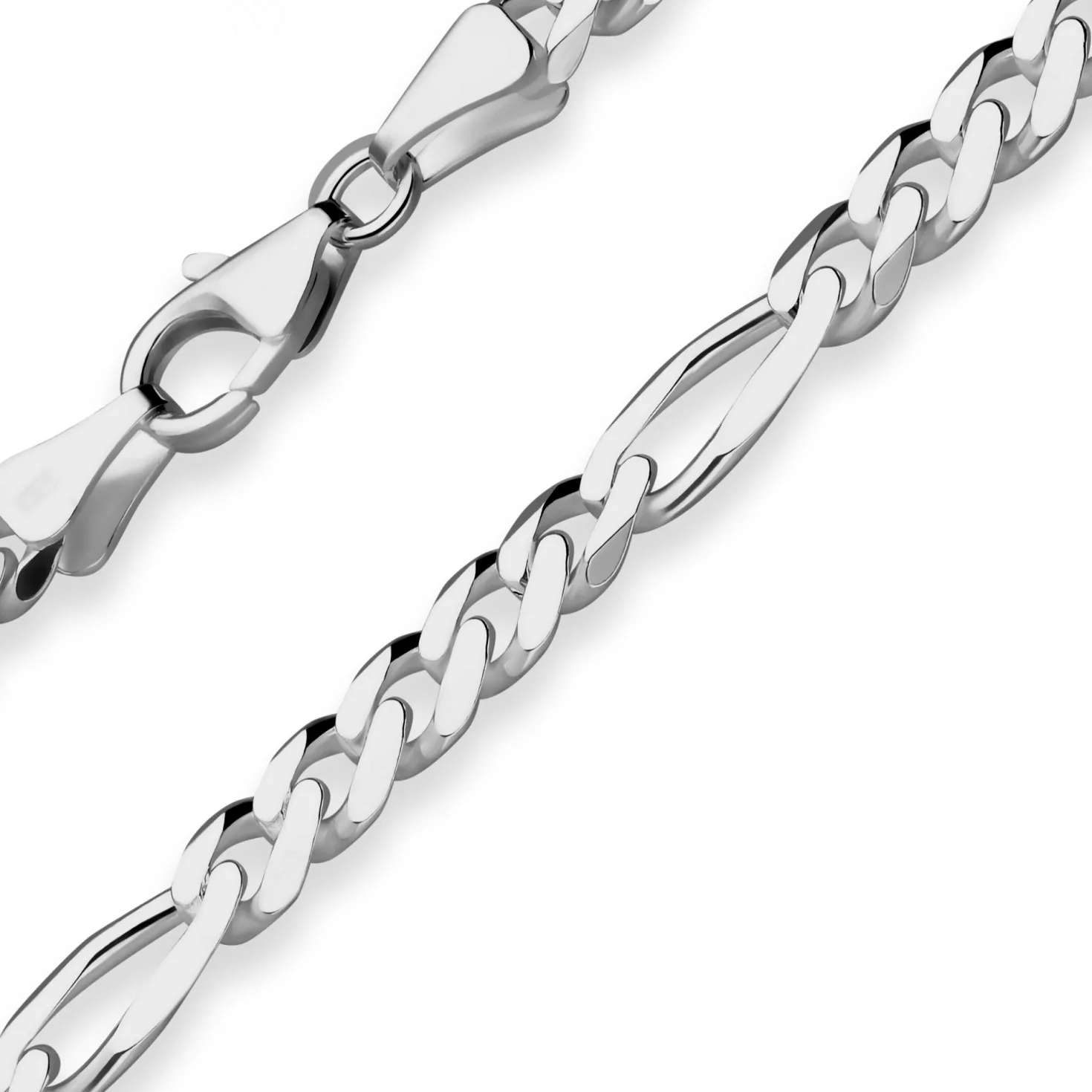 5,7mm Figarokette diamantiert Collier Halskette aus 925 Silber rhodiniert 55cm