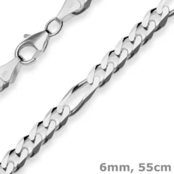 6mm Figarokette diamantiert Collier Halskette aus 925 Silber rhodiniert 55cm