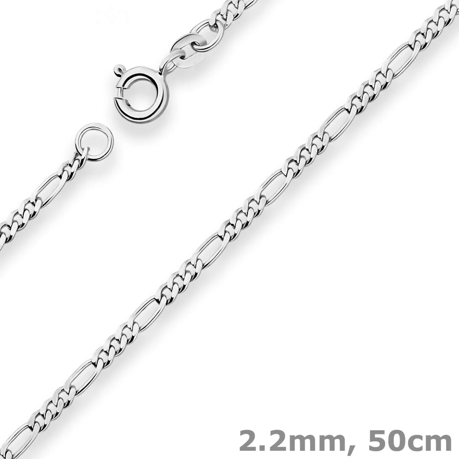 2,2mm Figarokette diamantiert Collier Halskette aus 925 Silber rhodiniert 50cm