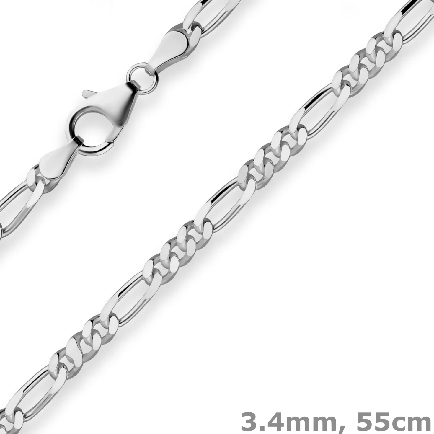 3,4mm Figarokette diamantiert Collier Halskette aus 925 Silber rhodiniert 55cm
