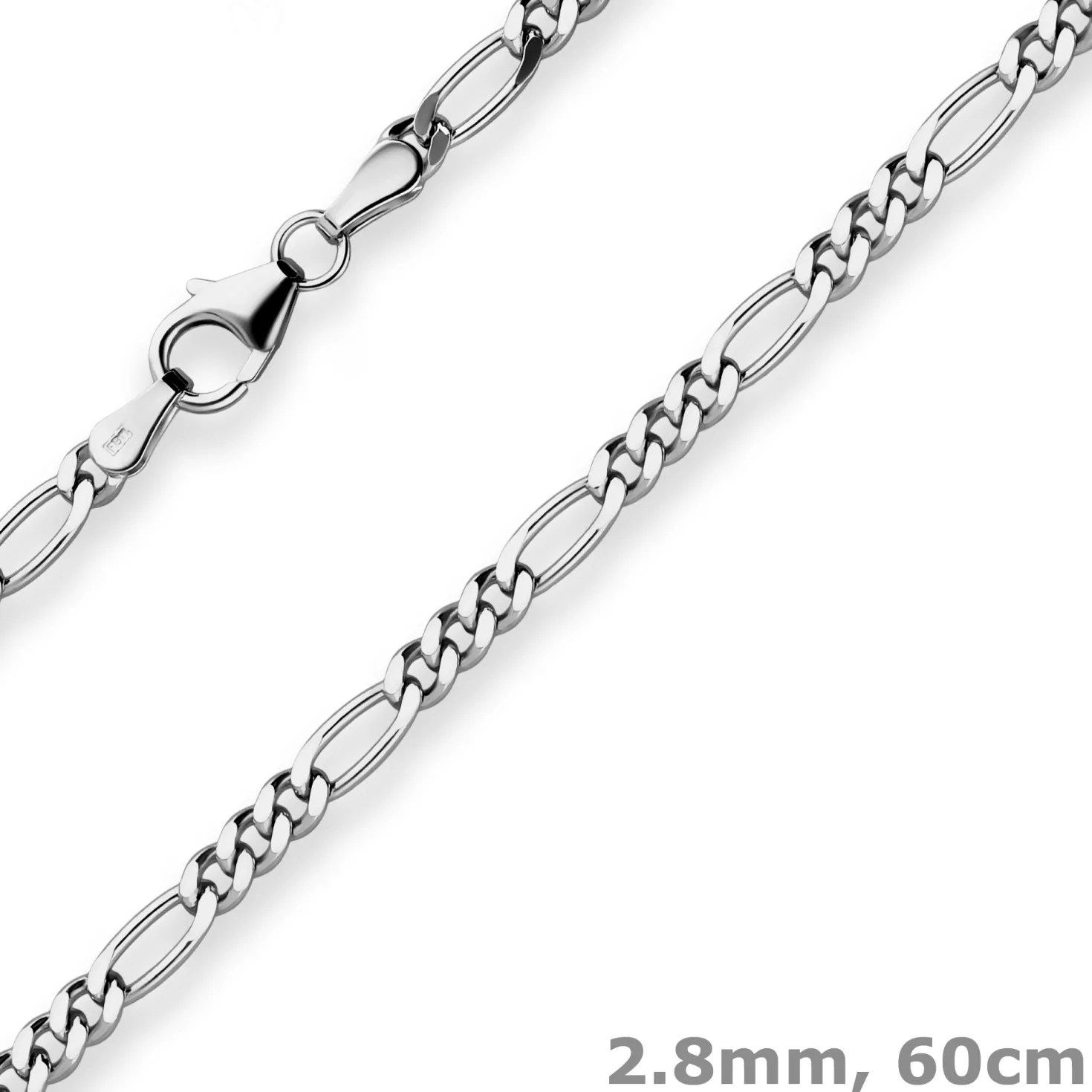 2,8mm Figarokette diamantiert Collier Halskette aus 925 Silber rhodiniert 60cm