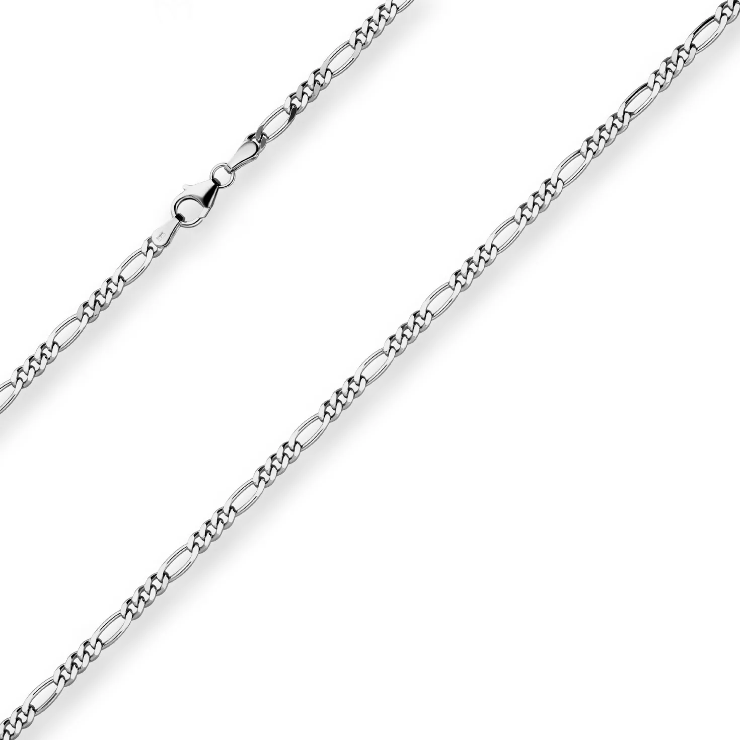2,8mm Figarokette diamantiert Collier Halskette aus 925 Silber rhodiniert 60cm