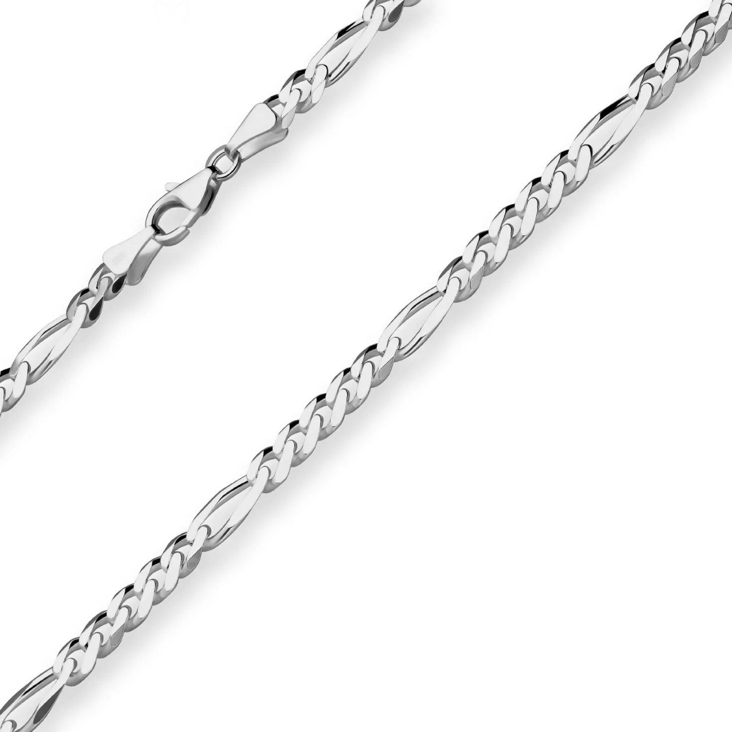 5,7mm Figarokette diamantiert Collier Halskette aus 925 Silber rhodiniert 50cm