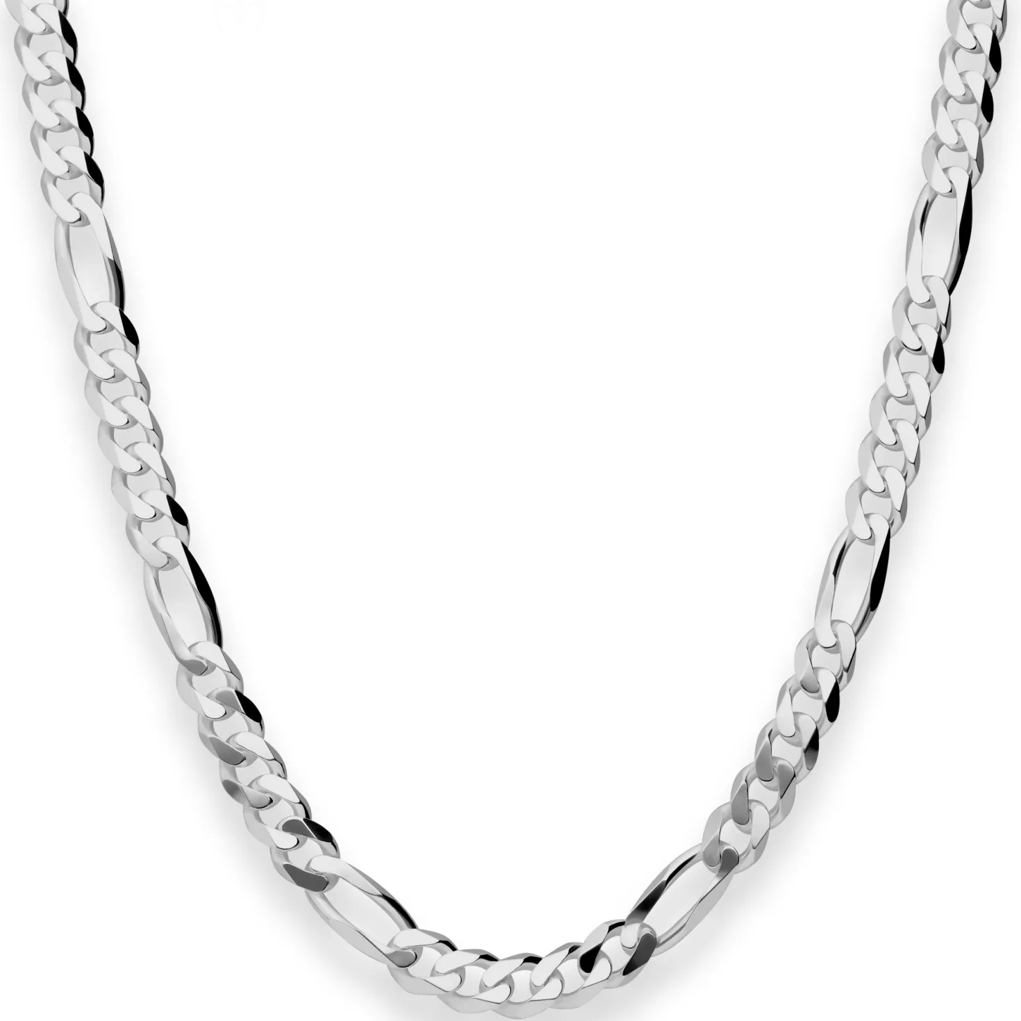 5,7mm Figarokette diamantiert Collier Halskette aus 925 Silber rhodiniert 50cm