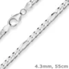4,3mm Figarokette diamantiert Silberkette Collier Halskette aus 925 Silber 55cm