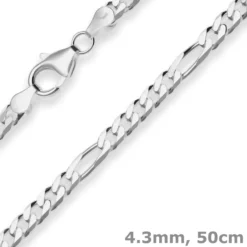 4,3mm Figarokette diamantiert Silberkette Collier Halskette aus 925 Silber 50cm