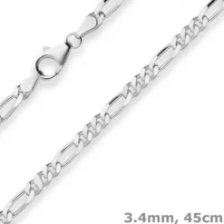 3,4mm Figarokette diamantiert Silberkette Collier Halskette aus 925 Silber 45cm