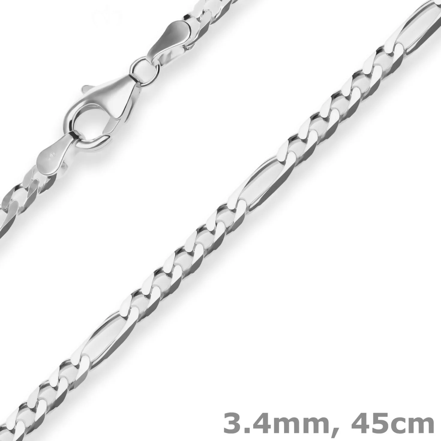 3,4mm Figarokette diamantiert Silberkette Collier Halskette aus 925 Silber 45cm