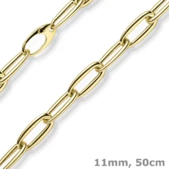 11mm Halskette Collier Paper-Clip Phantasie-Kette aus 585 Gold Gelbgold 50cm