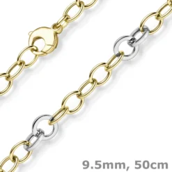 9,5mm Halskette Ringel-Kette Collier aus 585 Gold Gelbgold Weißgold bicolor 50cm
