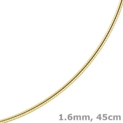 1,6mm Halsreif Omegareif Omegakette, 750 Gold Gelbgold, Goldkette, 45cm