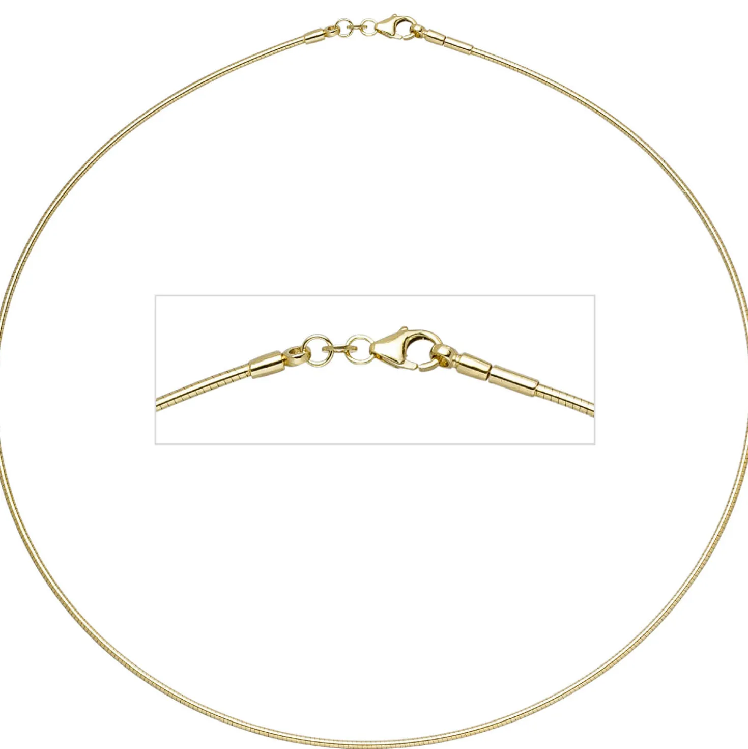 1,5mm Halsreif Reif Kette Collier, 333 Gold Gelbgold, Omegakette, 45cm