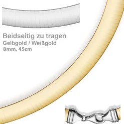 8mm Halsreif Wendeomegareif Collier flach, 585 Gold Gelbgold & Weißgold 45cm