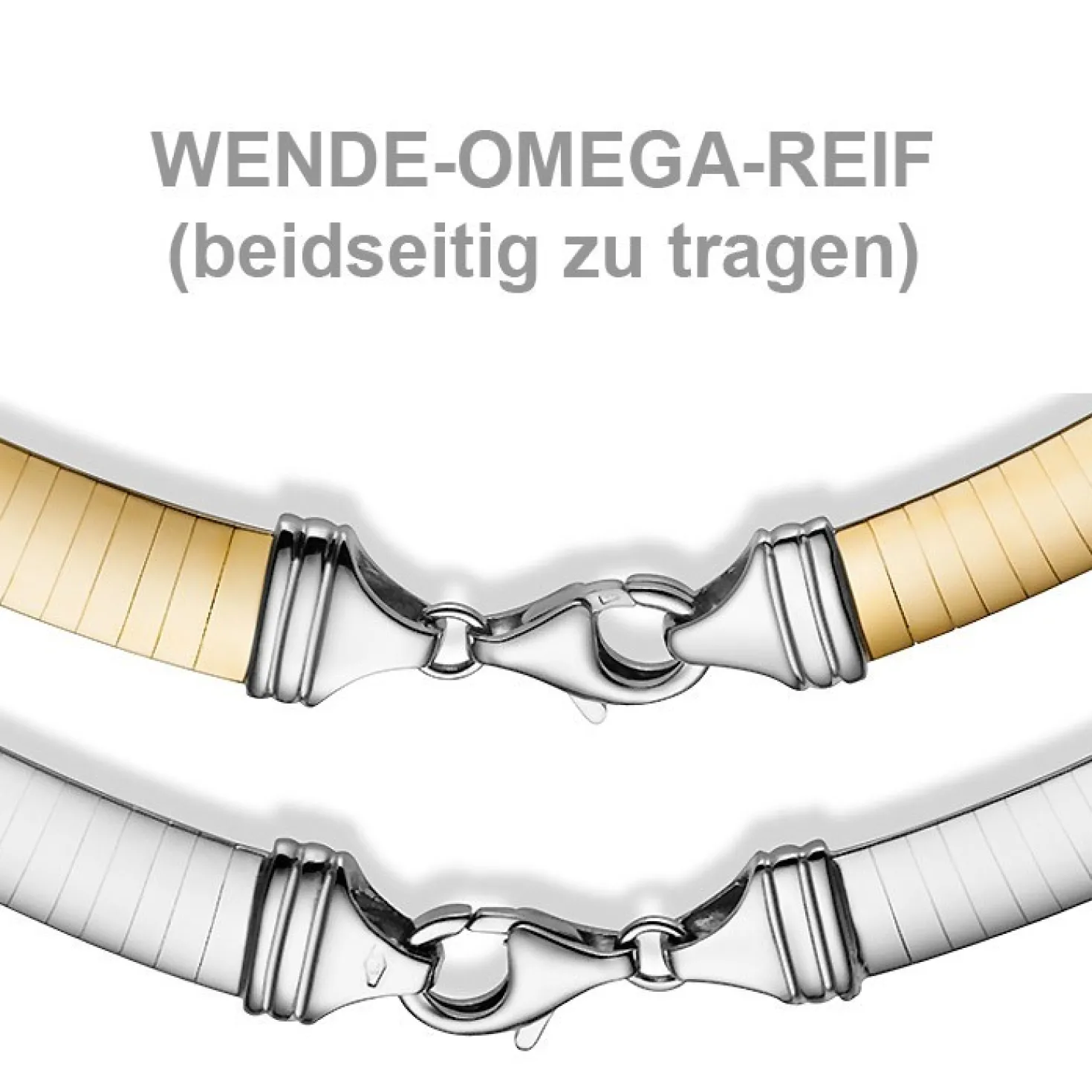 8mm Halsreif Wendeomegareif Collier flach, 585 Gold Gelbgold & Weißgold 45cm
