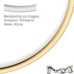 4mm Halsreif Wendeomegareif Collier flach, 585 Gold Gelbgold & Weißgold 42cm