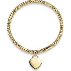 4mm Himbeer-Armband elastisch Herz Anhänger 585 Gold Gelbgold stretch flexibel