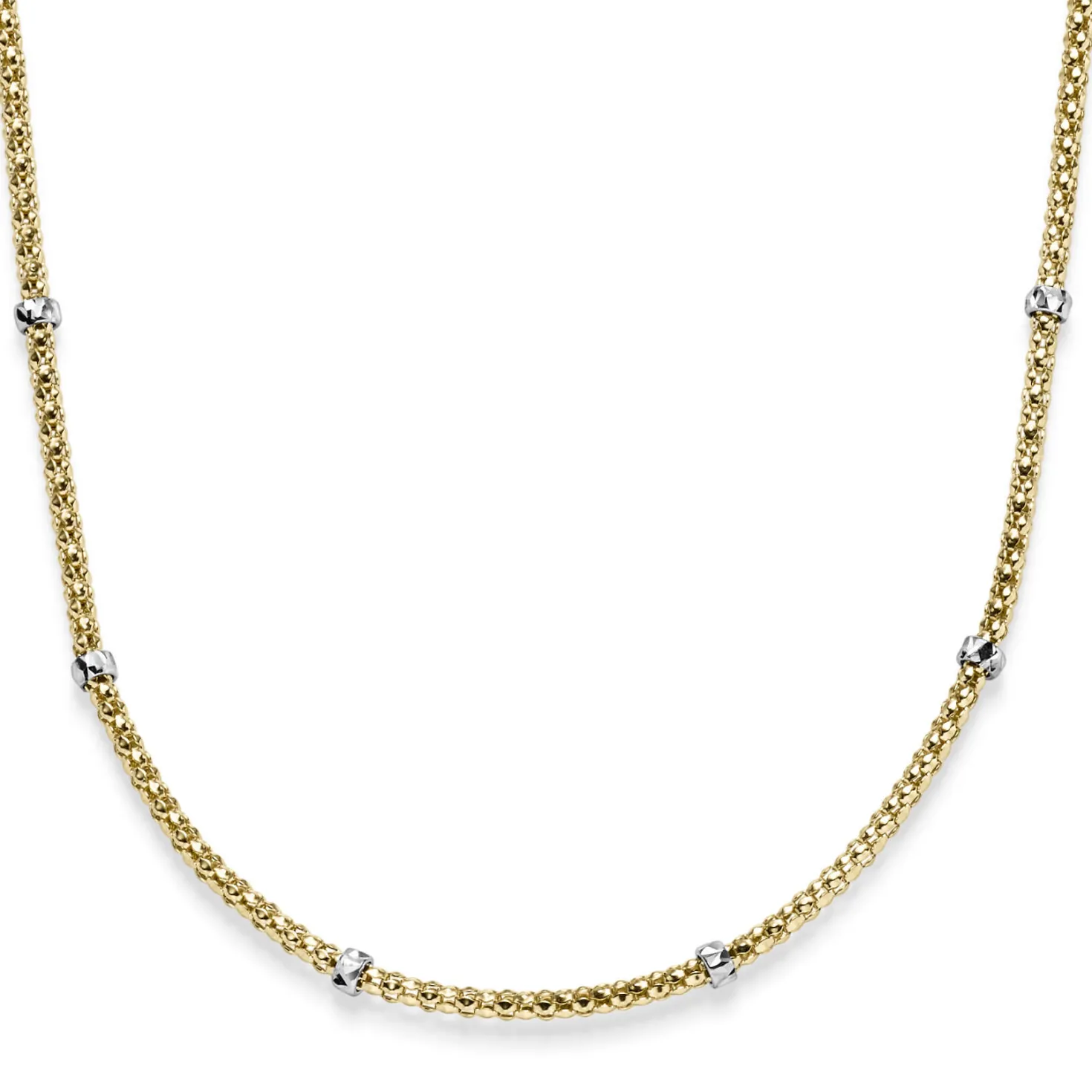 1,5mm Himbeer Collier Halskette aus 585 Gelbgold mit Rollos aus 585 Weißgold 42cm