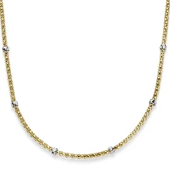 1,5mm Himbeer Collier Halskette aus 585 Gelbgold mit Rollos aus 585 Weißgold 45cm