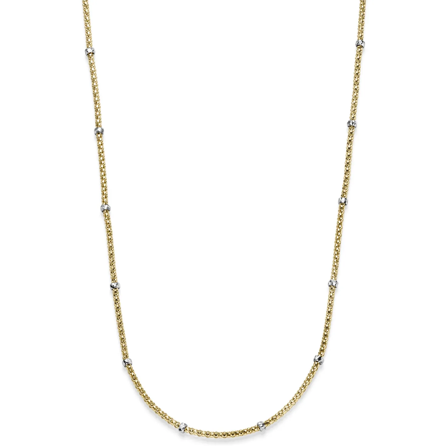 1,5mm Himbeer Collier Halskette aus 750 Gelbgold mit Rollos aus 750 Weißgold 50cm