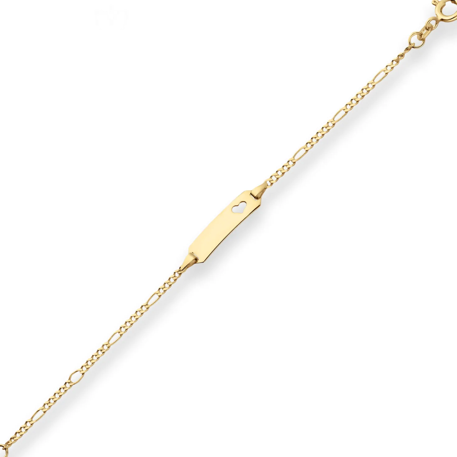 1,9mm Id-Armband Figarokette diamantiert Herz aus 585 Gold Gelbgold 14cm