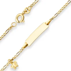 1,9mm Id-Armband Figarokette diamantiert Schildband, Schmetterling 333 Gelbgold
