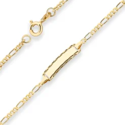 2,1mm Id-Armband Figarokette diamantiert Schildband aus 333 Gold Gelbgold 14cm